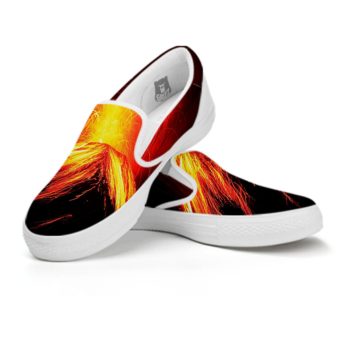 Volcano On Fire Print White Slip On Shoes-grizzshop