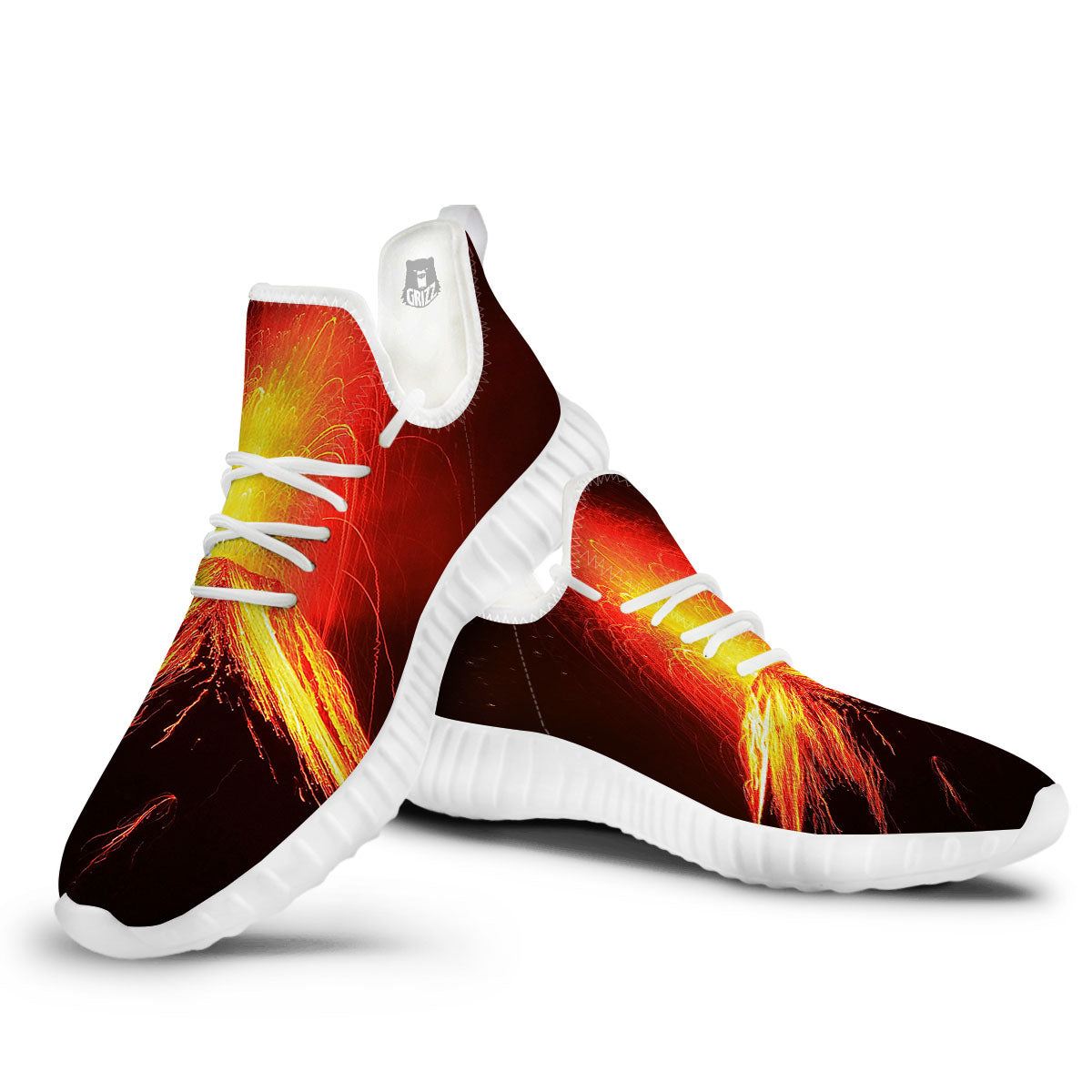 Volcano On Fire Print White Walking Shoes-grizzshop