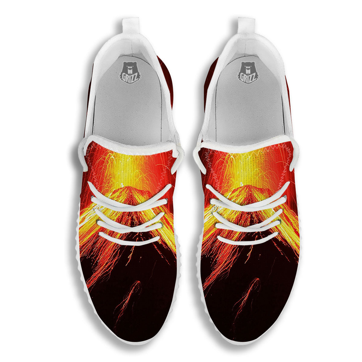Volcano On Fire Print White Walking Shoes-grizzshop
