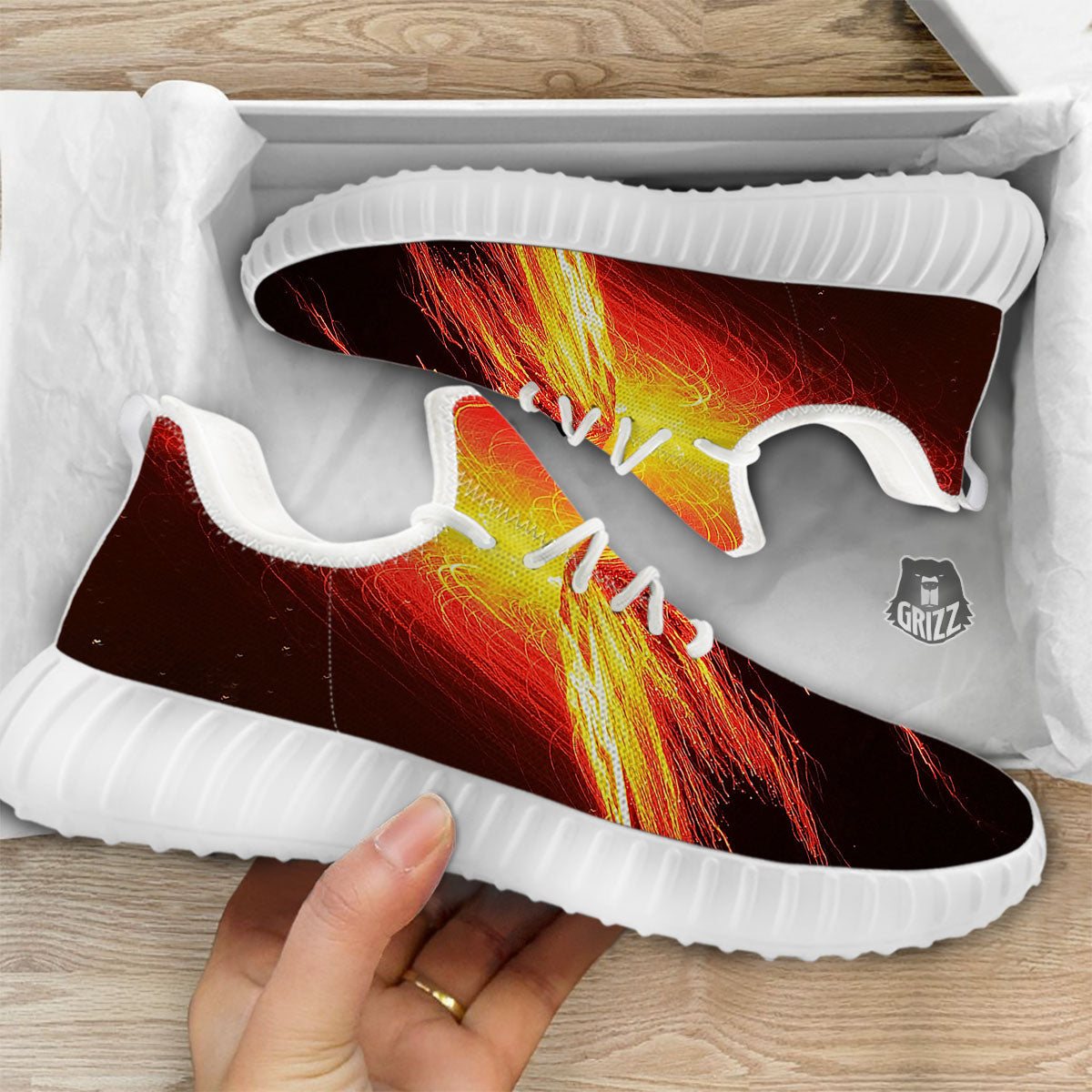 Volcano On Fire Print White Walking Shoes-grizzshop