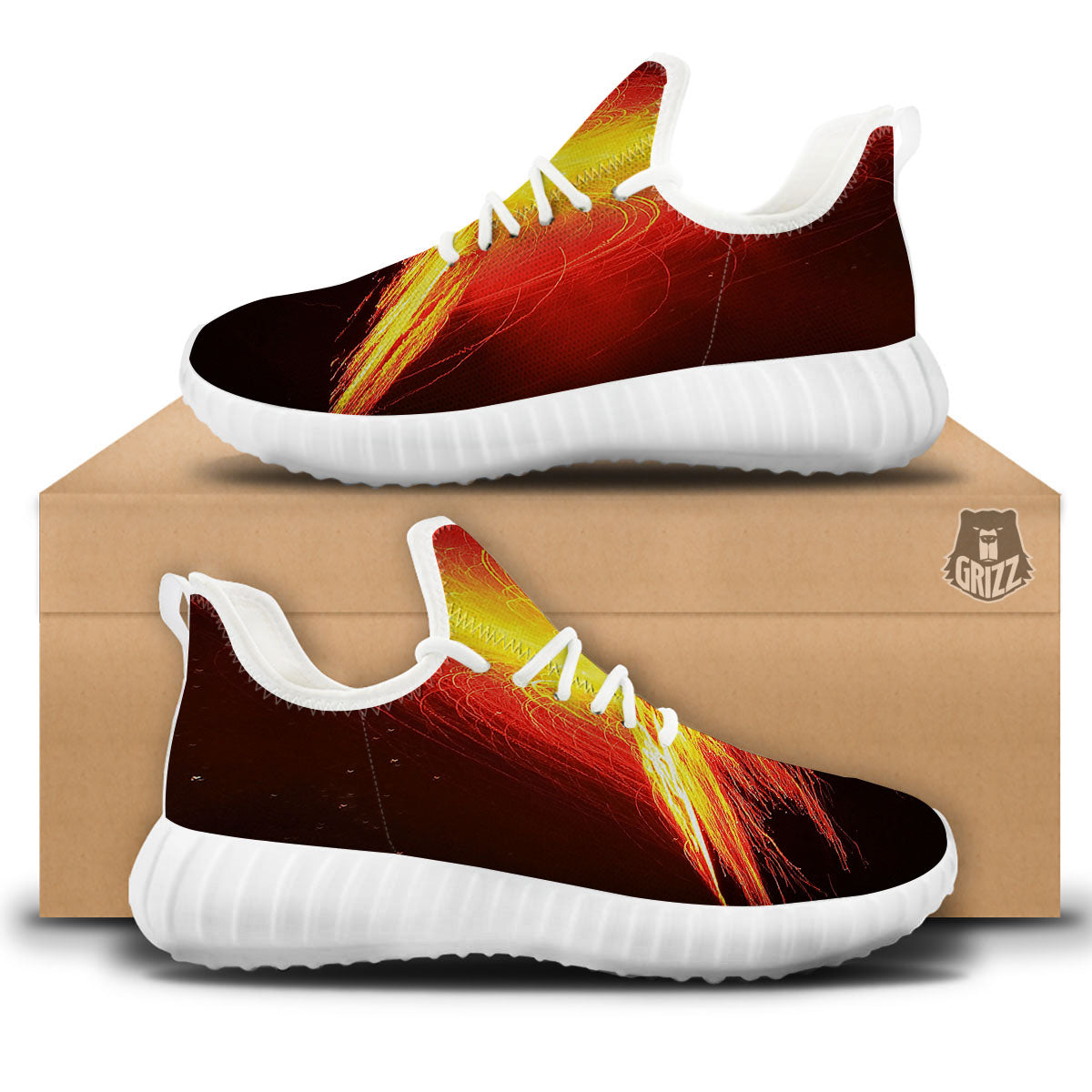 Volcano On Fire Print White Walking Shoes-grizzshop
