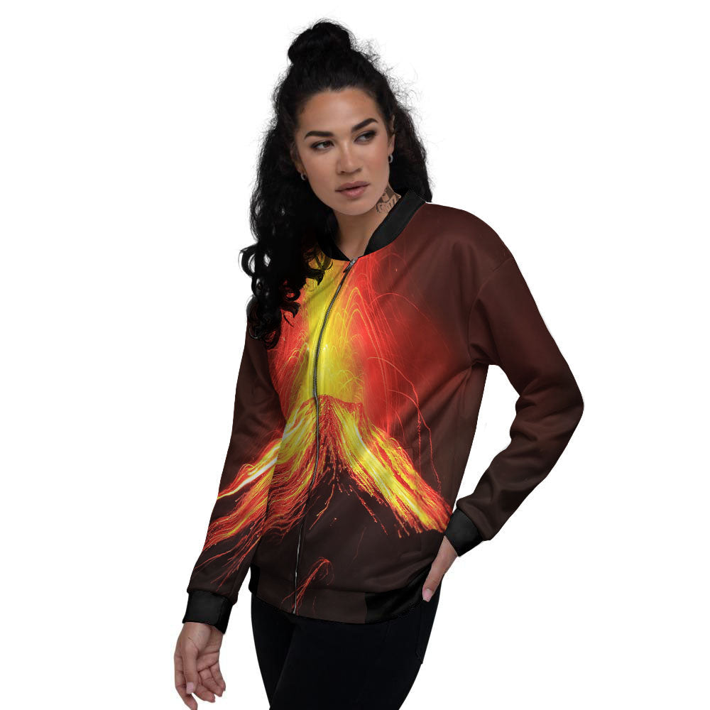 Volcano On Fire Print Women's Bomber Jacket-grizzshop