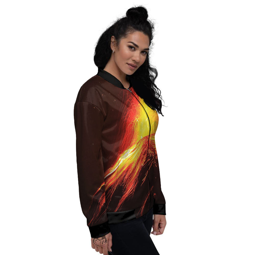 Volcano On Fire Print Women's Bomber Jacket-grizzshop