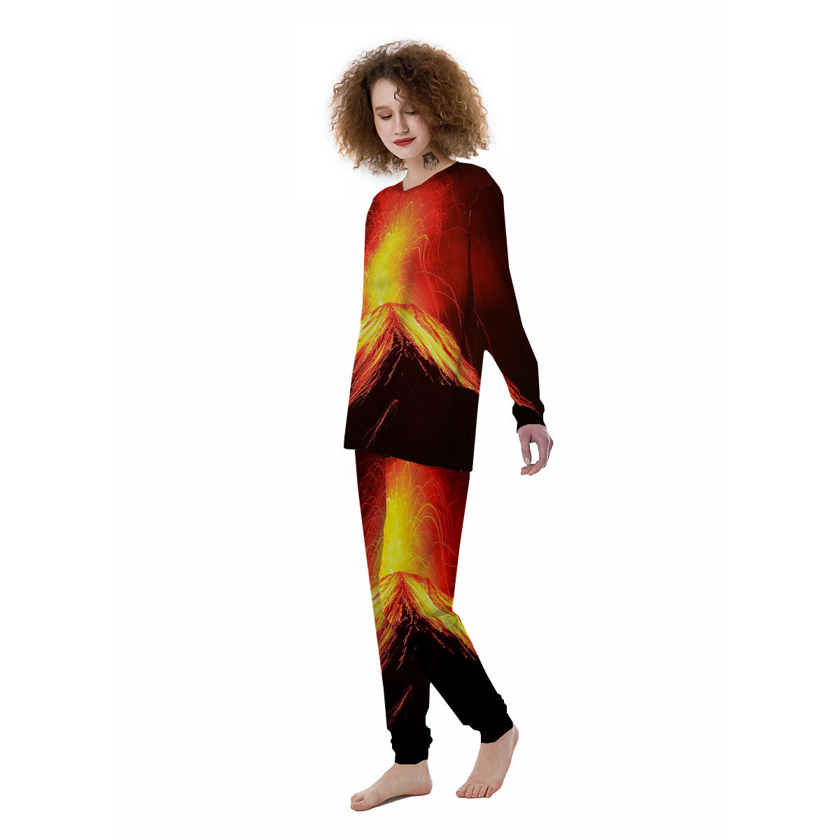 Volcano On Fire Print Women's Pajamas-grizzshop