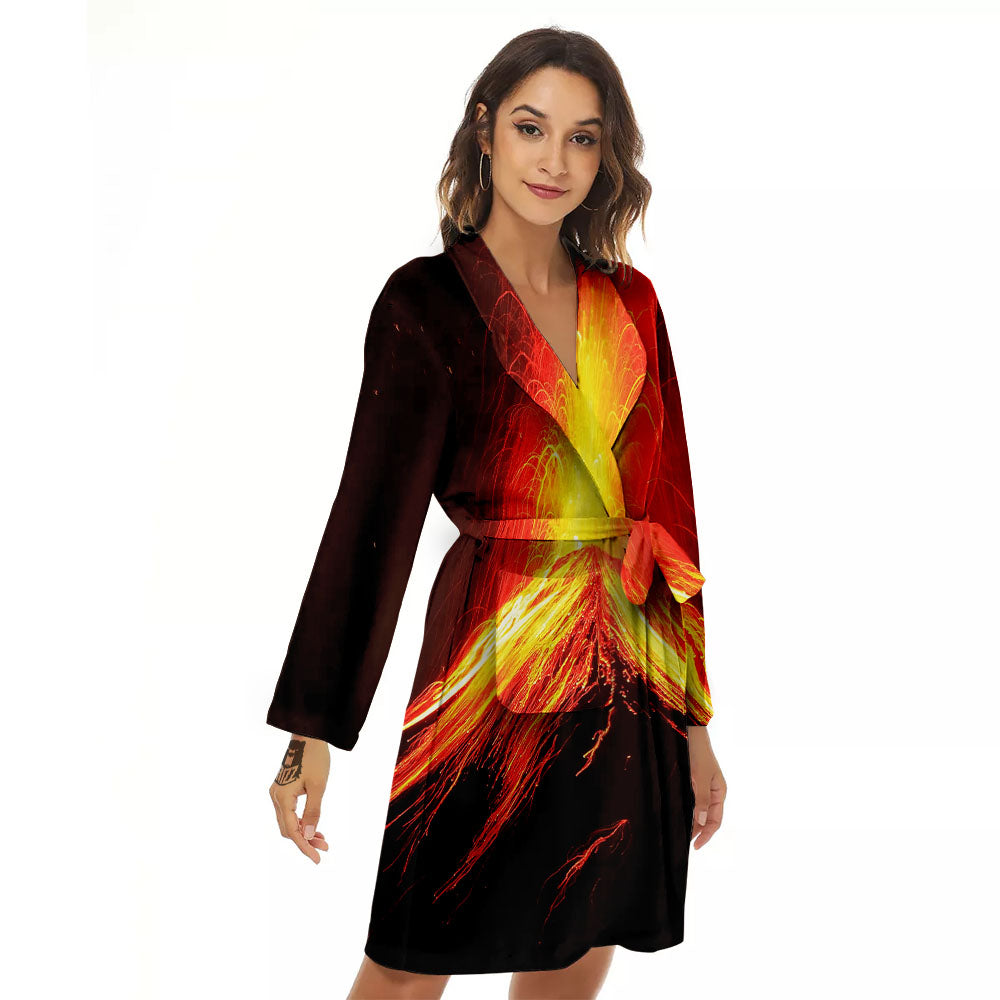 Volcano On Fire Print Women's Robe-grizzshop