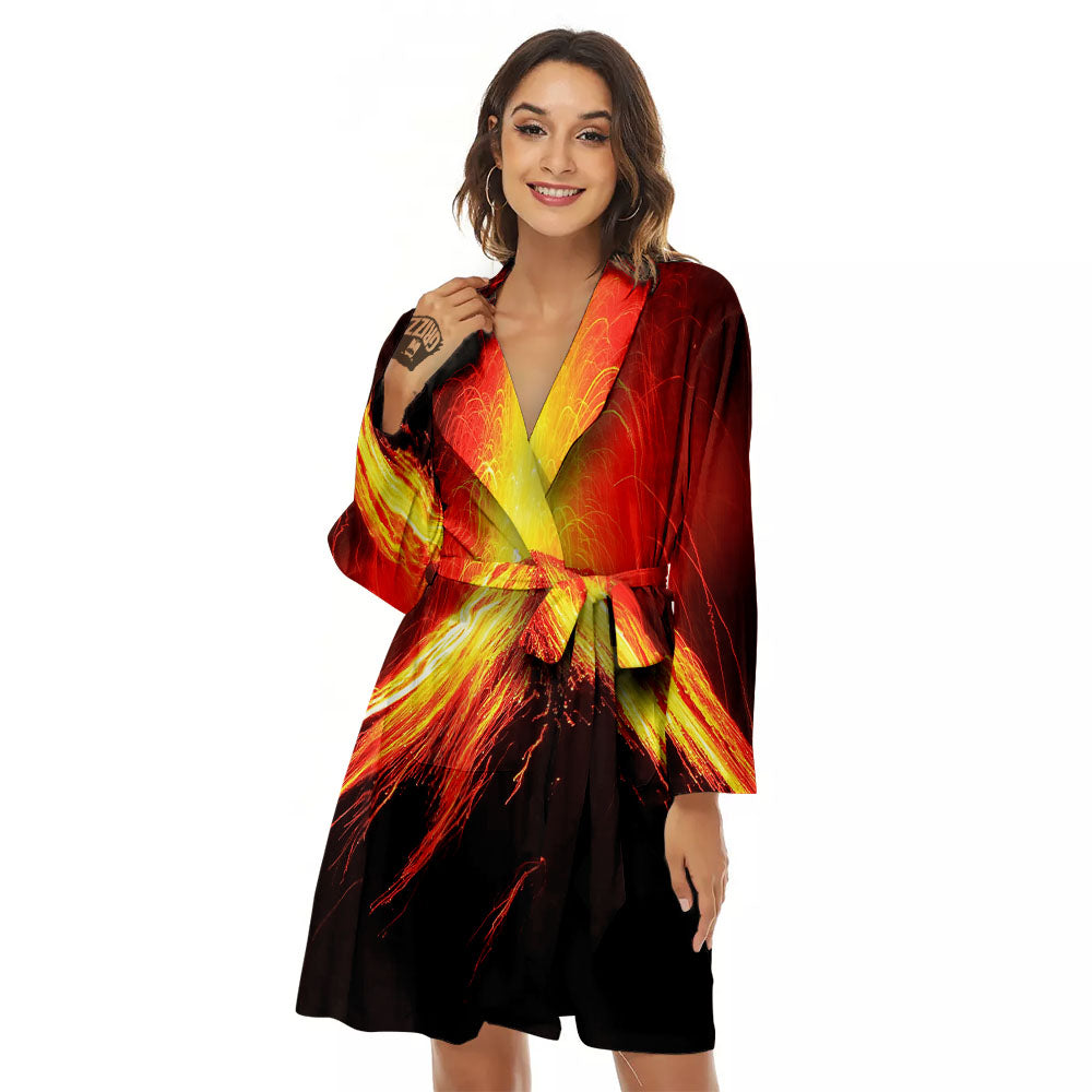 Volcano On Fire Print Women's Robe-grizzshop