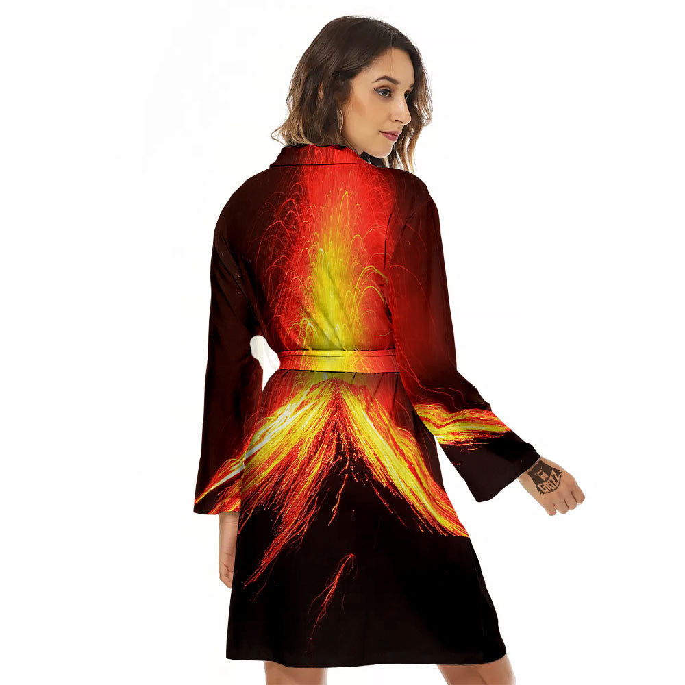 Volcano On Fire Print Women's Robe-grizzshop