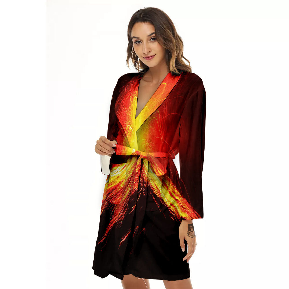 Volcano On Fire Print Women's Robe-grizzshop