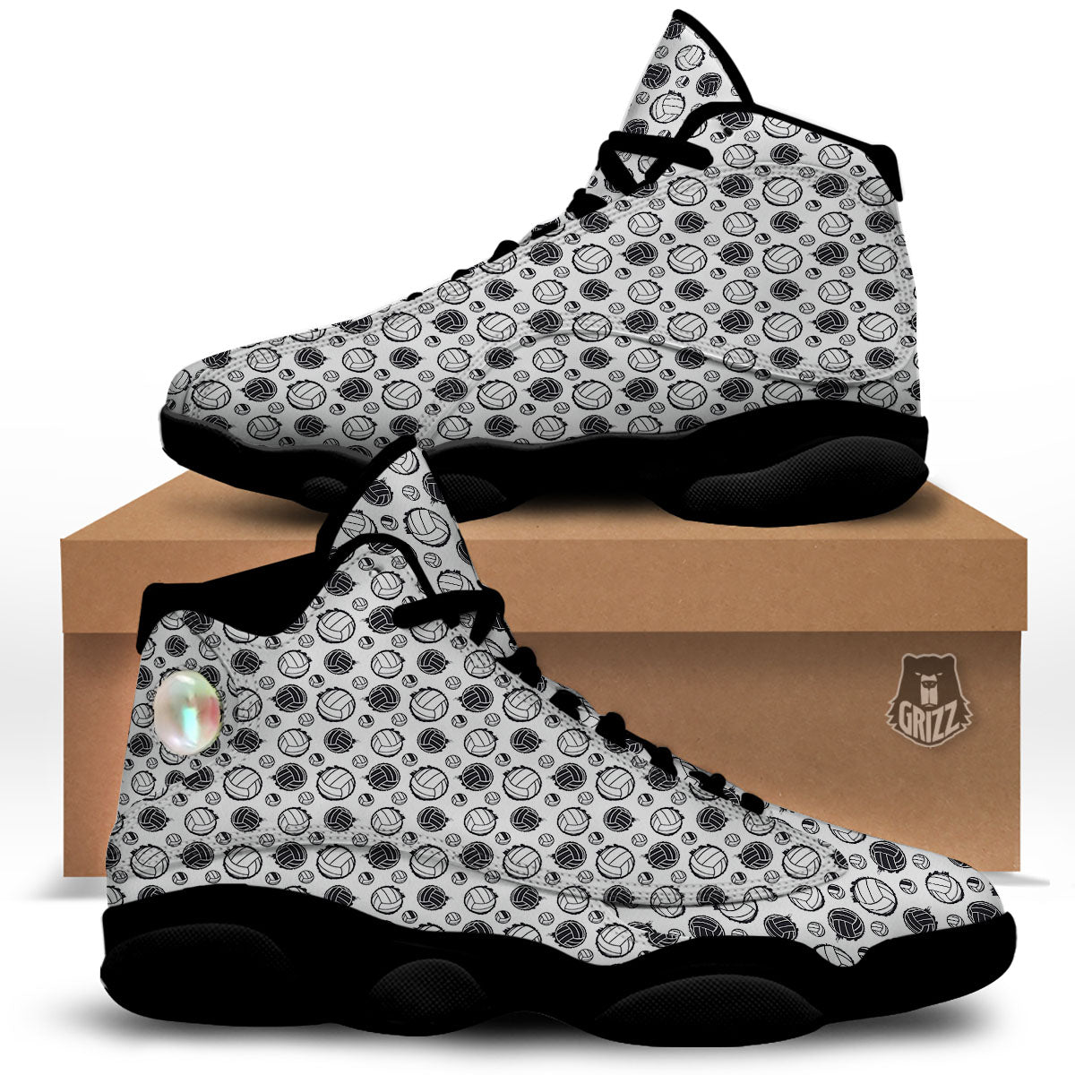 Volleyball White And Black Print Pattern Black Basketball Shoes-grizzshop