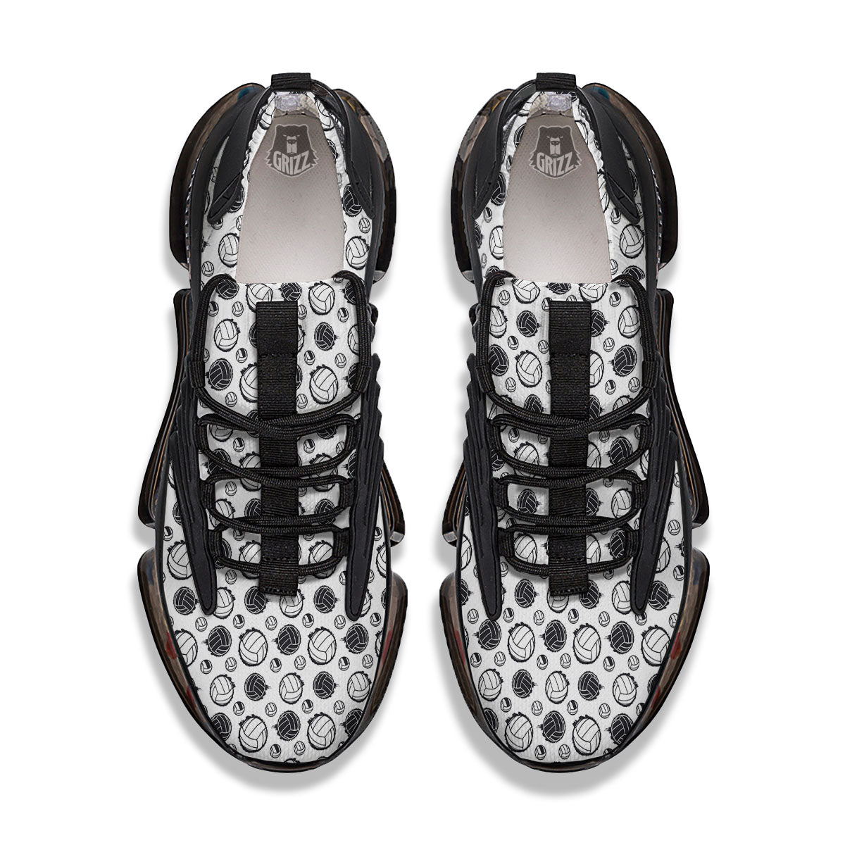 Volleyball White And Black Print Pattern Black Gym Shoes-grizzshop