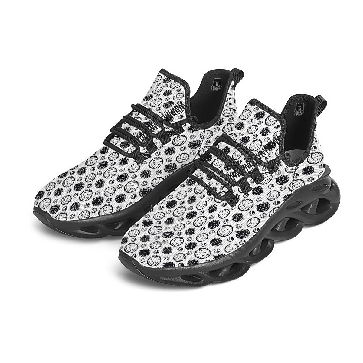 Volleyball White And Black Print Pattern Black Running Shoes-grizzshop