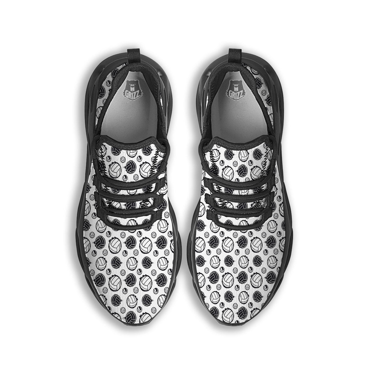 Volleyball White And Black Print Pattern Black Running Shoes-grizzshop