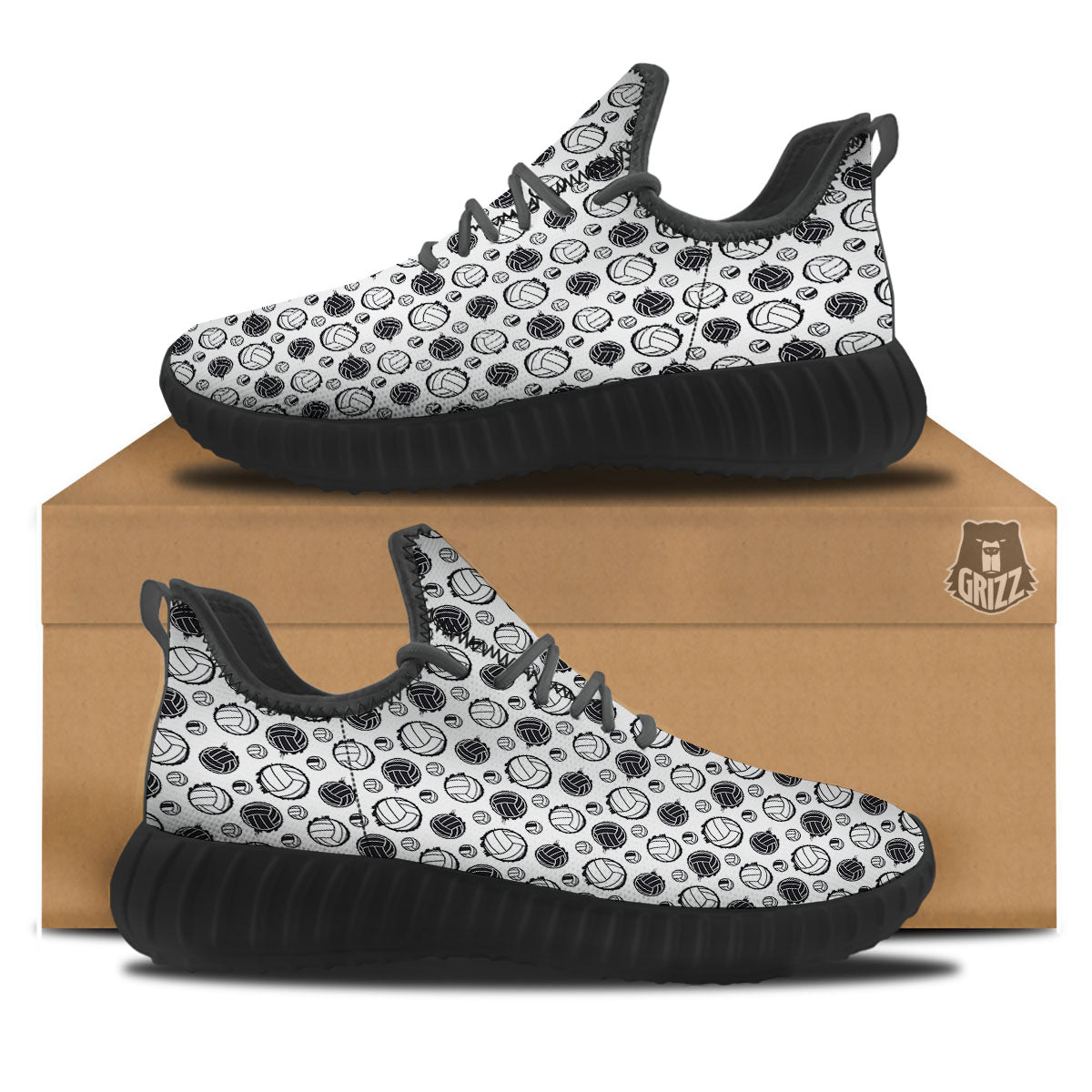 Volleyball White And Black Print Pattern Black Walking Shoes-grizzshop