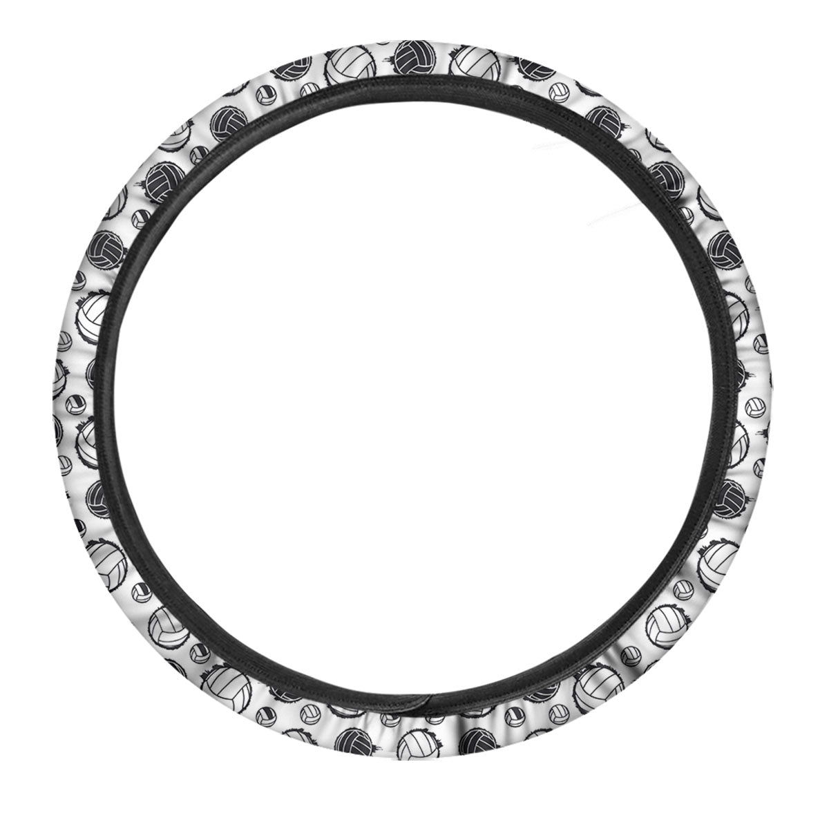 Volleyball White And Black Print Pattern Car Steering Wheel Cover-grizzshop