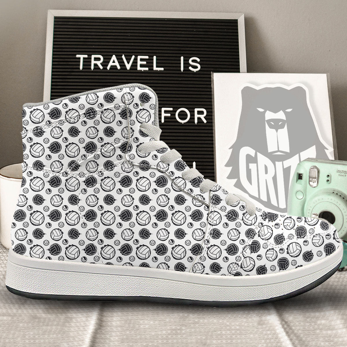 Volleyball White And Black Print Pattern High Top Sneakers-grizzshop