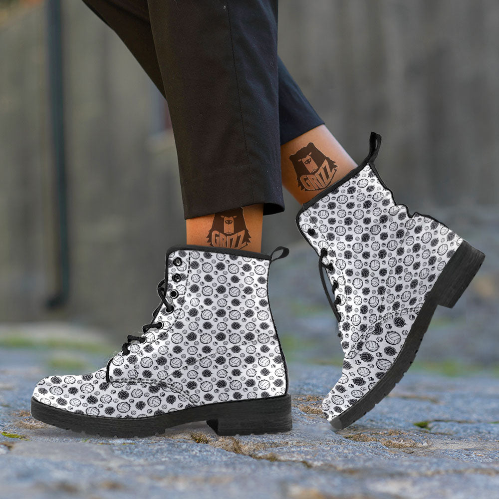 Volleyball White And Black Print Pattern Leather Boots-grizzshop