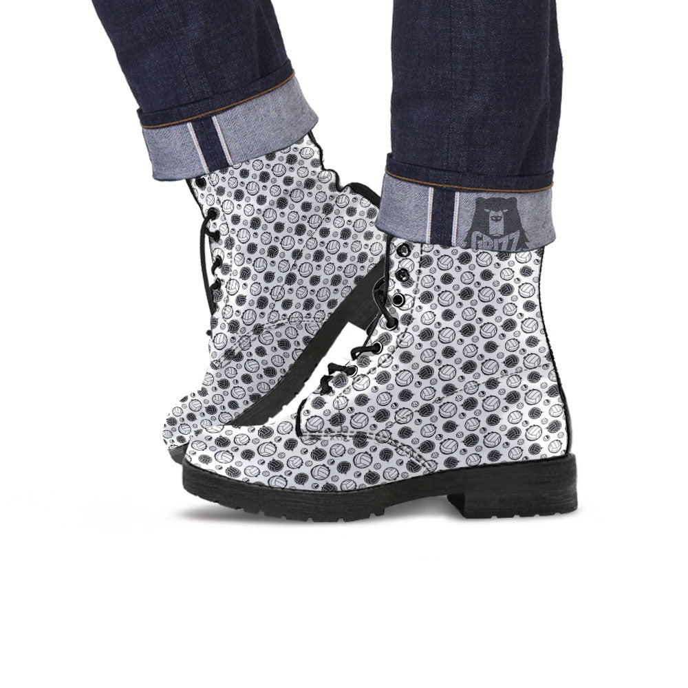 Volleyball White And Black Print Pattern Leather Boots-grizzshop