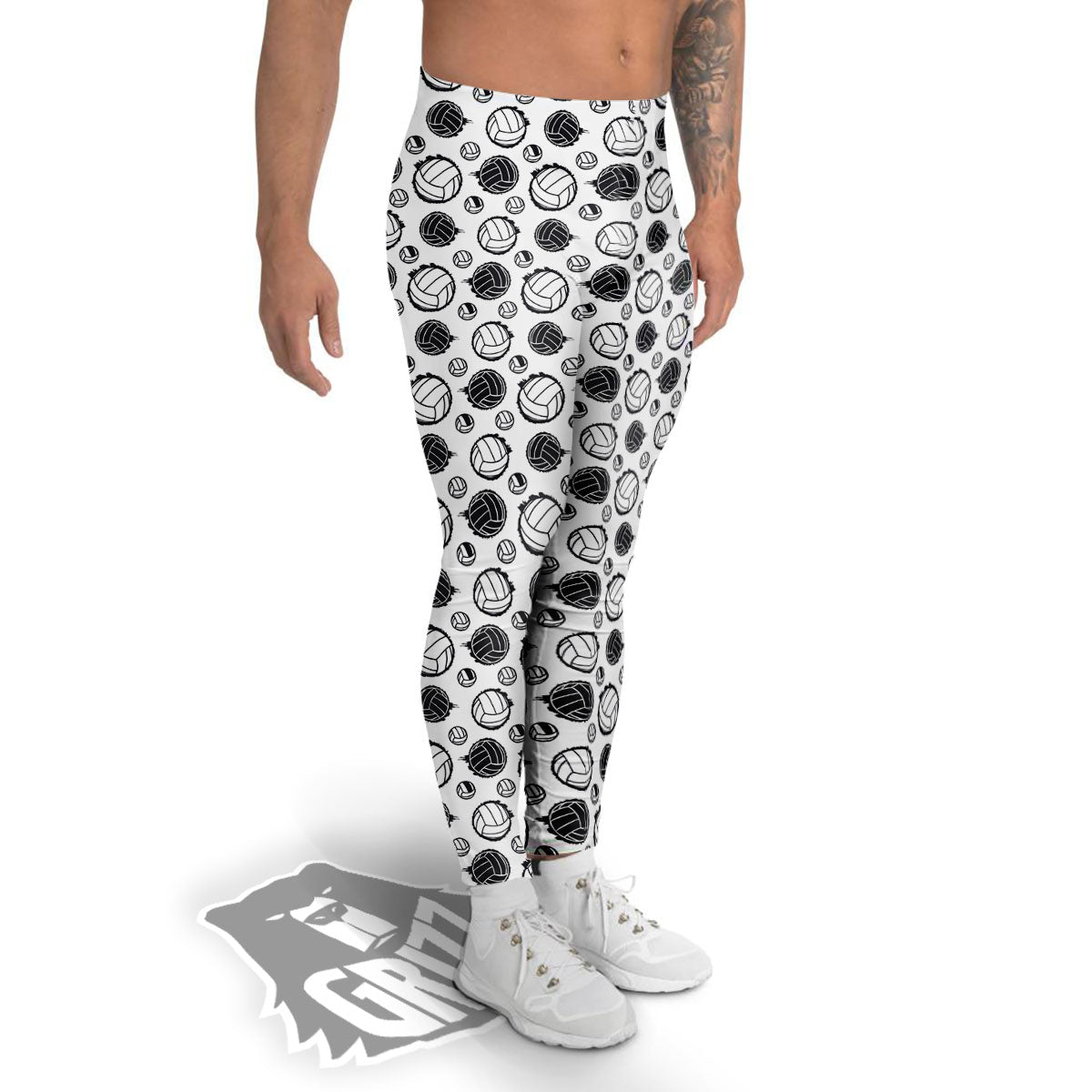 Volleyball White And Black Print Pattern Men's Leggings-grizzshop