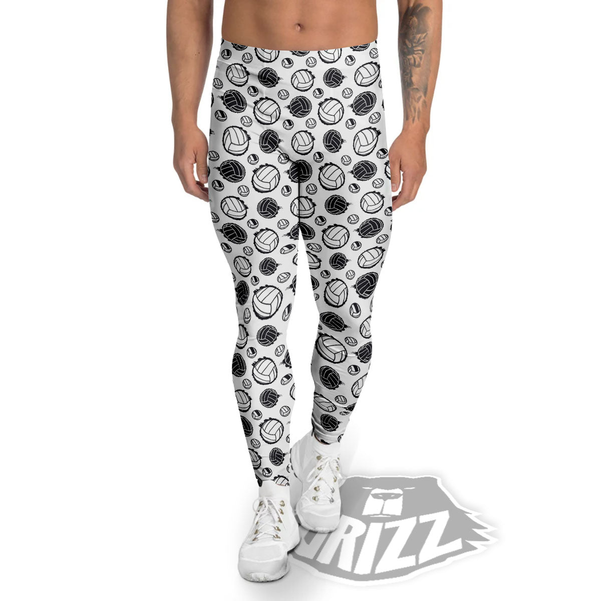 Volleyball White And Black Print Pattern Men's Leggings-grizzshop