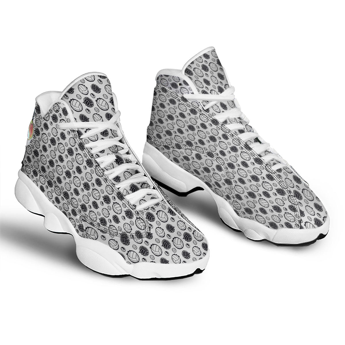 Volleyball White And Black Print Pattern White Basketball Shoes-grizzshop