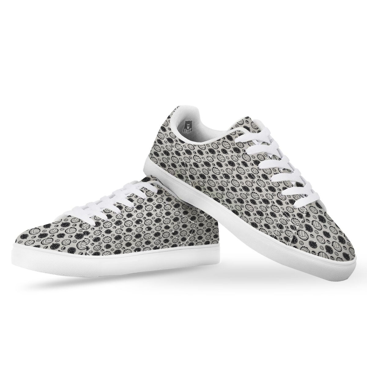 Volleyball White And Black Print Pattern White Low Top Sneakers-grizzshop