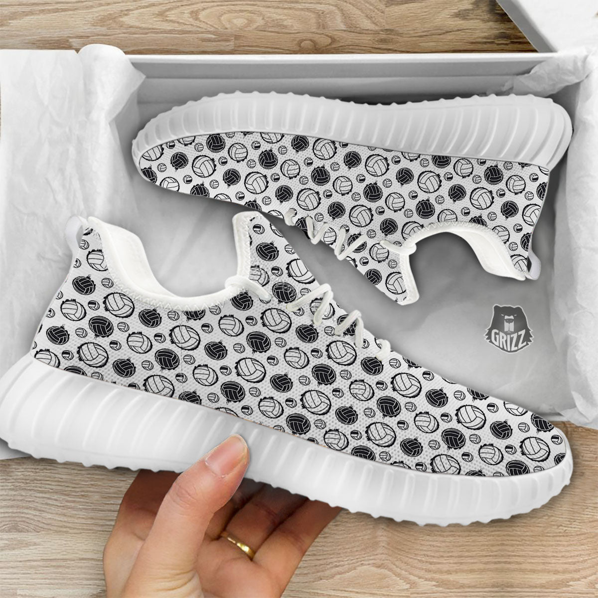 Volleyball White And Black Print Pattern White Walking Shoes-grizzshop