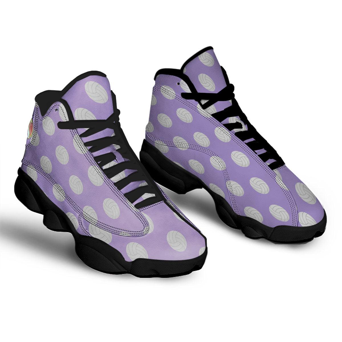 Volleyball White And Purple Print Pattern Black Basketball Shoes-grizzshop