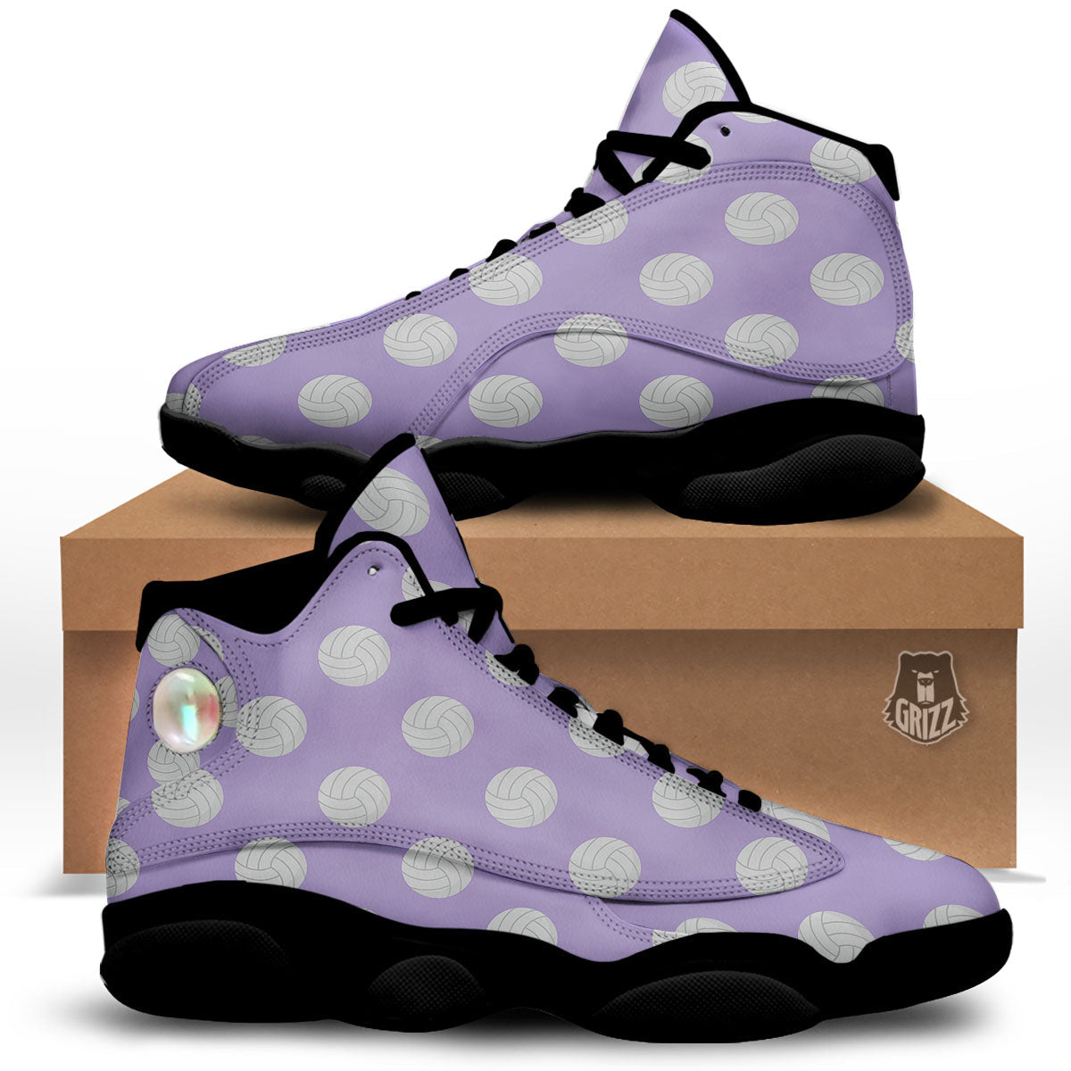 Volleyball White And Purple Print Pattern Black Basketball Shoes-grizzshop