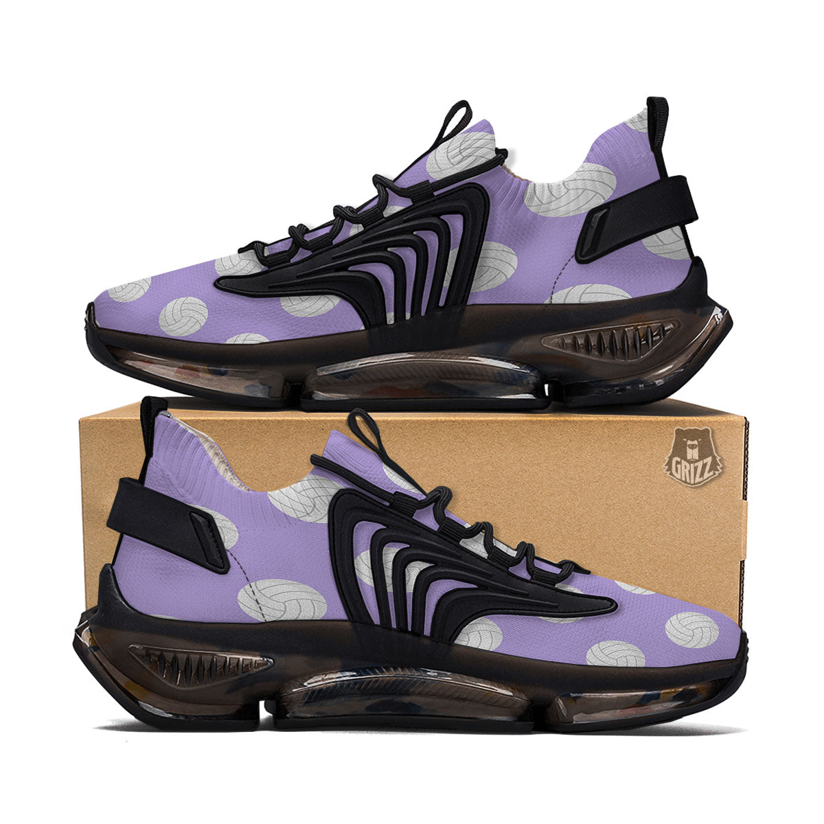 Volleyball White And Purple Print Pattern Black Gym Shoes-grizzshop