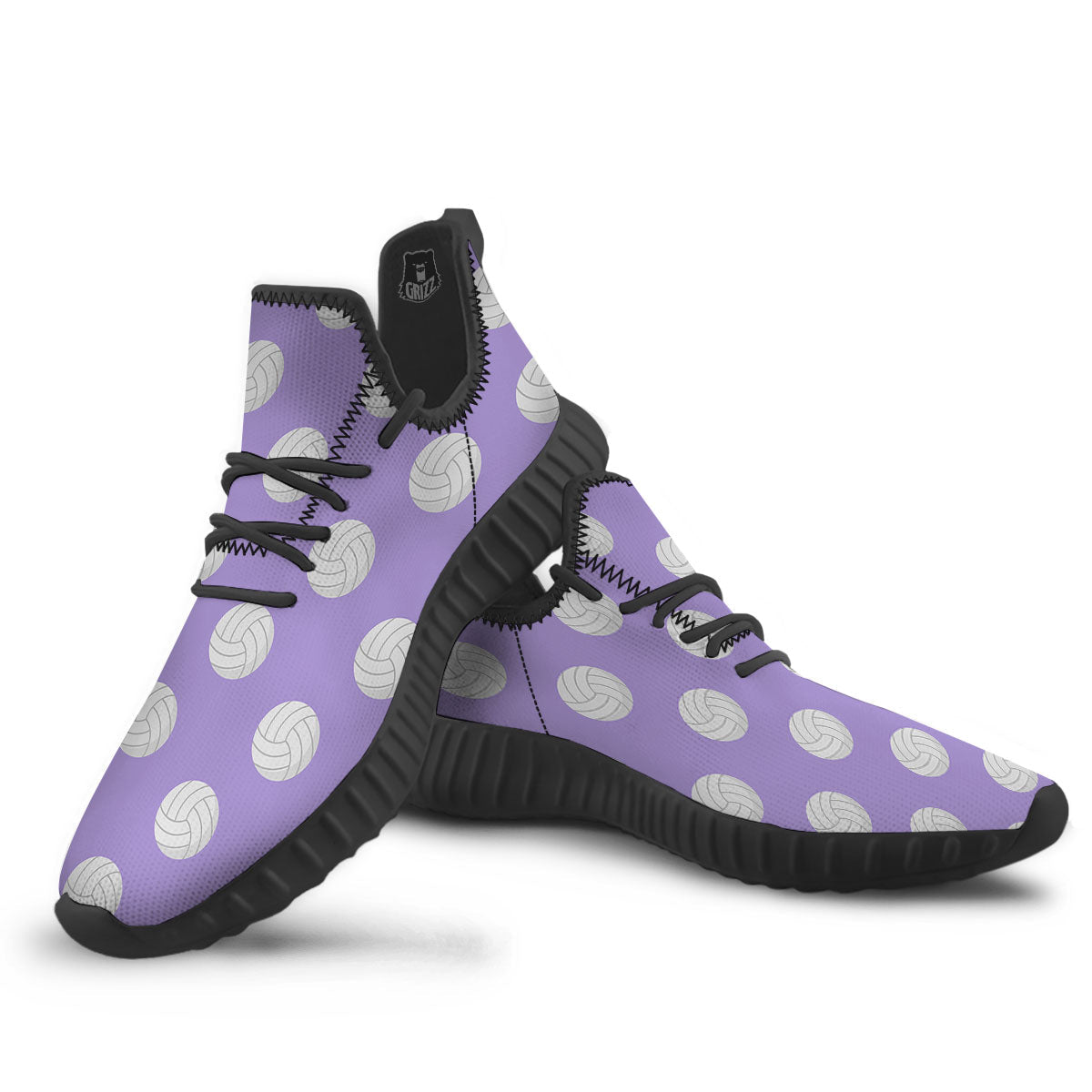 Volleyball White And Purple Print Pattern Black Walking Shoes-grizzshop