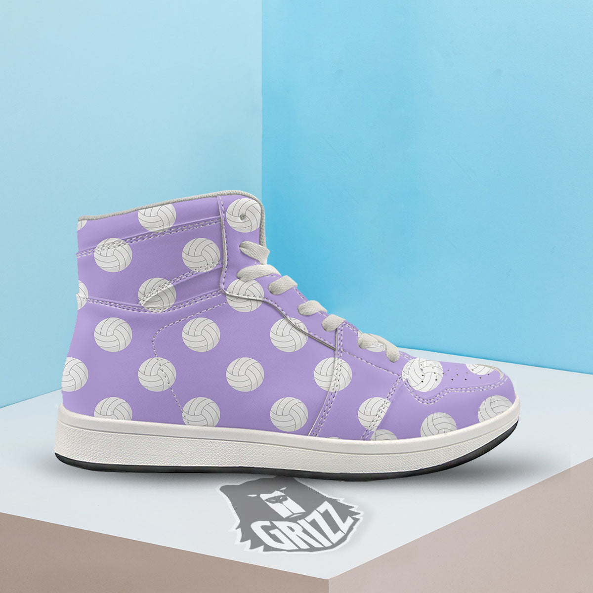Volleyball White And Purple Print Pattern High Top Sneakers-grizzshop