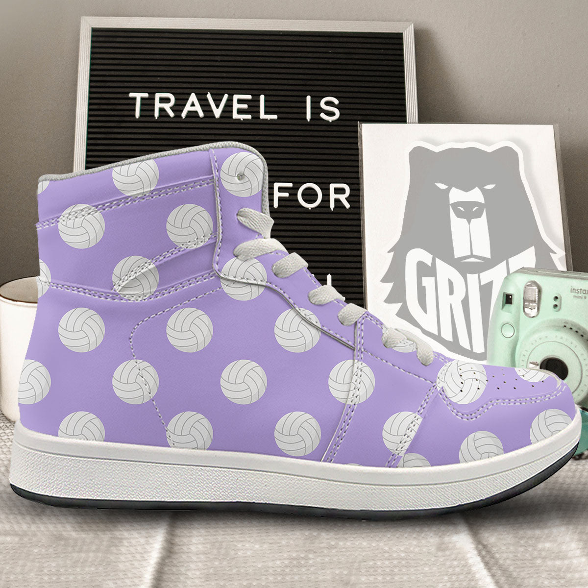 Volleyball White And Purple Print Pattern High Top Sneakers-grizzshop