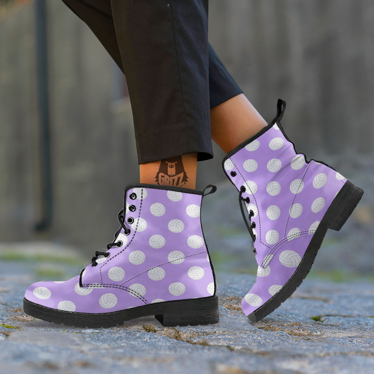 Volleyball White And Purple Print Pattern Leather Boots-grizzshop
