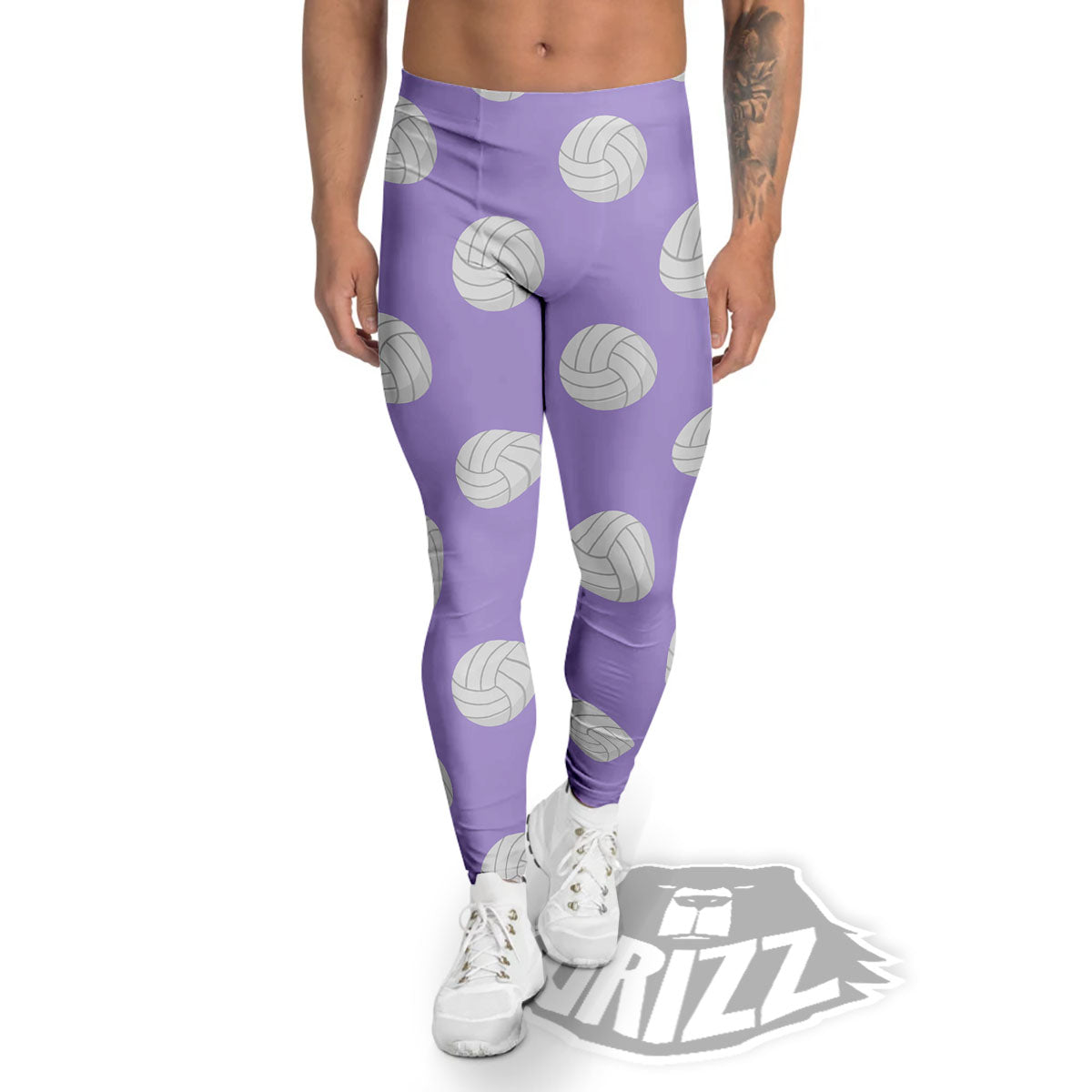 Volleyball White And Purple Print Pattern Men's Leggings-grizzshop