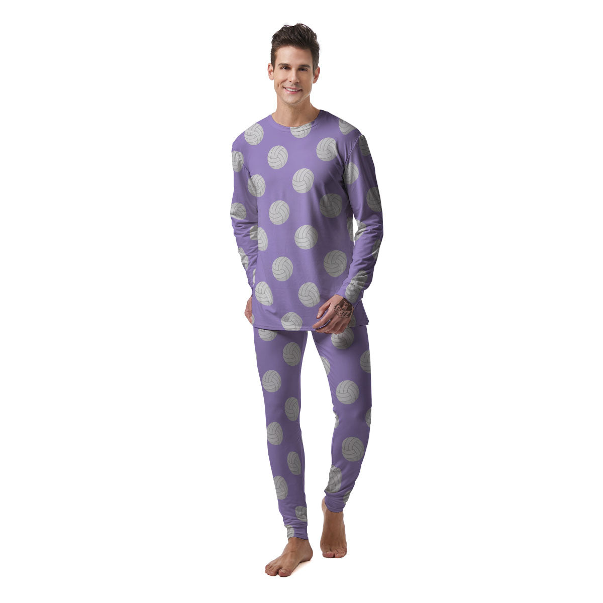 Volleyball White And Purple Print Pattern Men's Pajamas-grizzshop