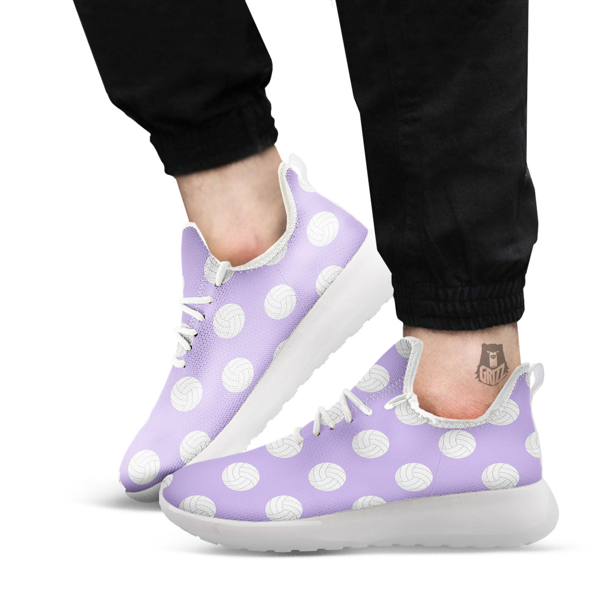 Volleyball White And Purple Print Pattern White Athletic Shoes-grizzshop