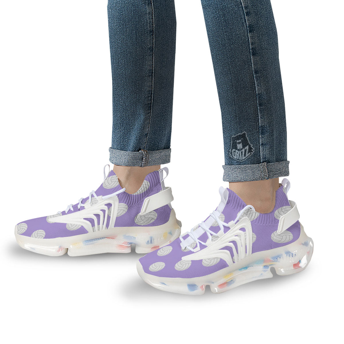 Volleyball White And Purple Print Pattern White Gym Shoes-grizzshop