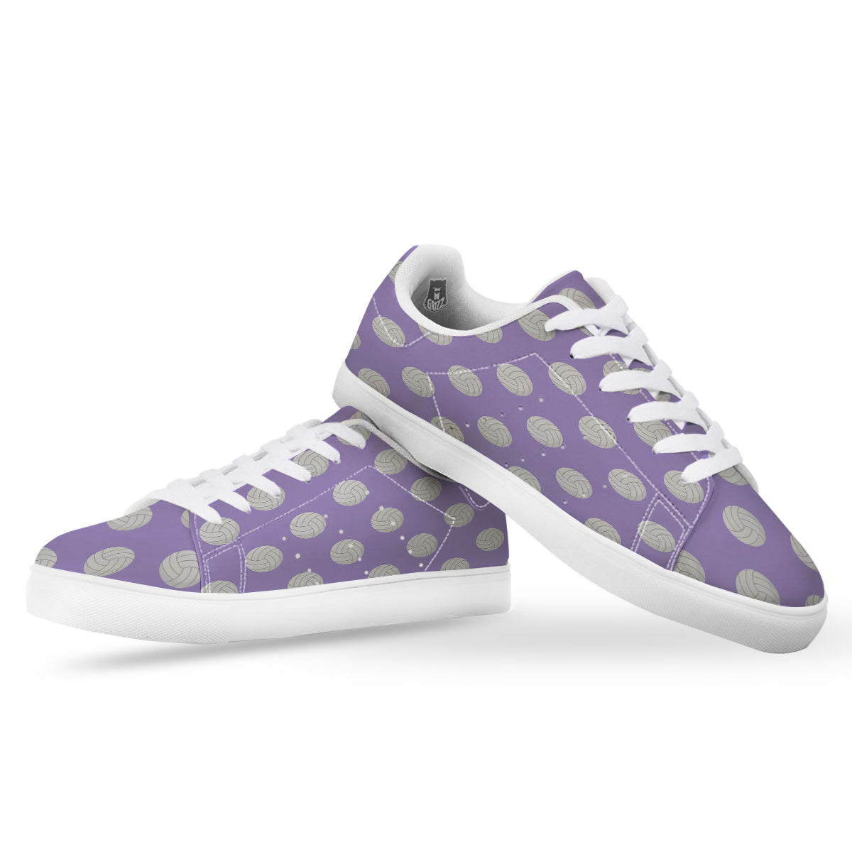 Volleyball White And Purple Print Pattern White Low Top Sneakers-grizzshop