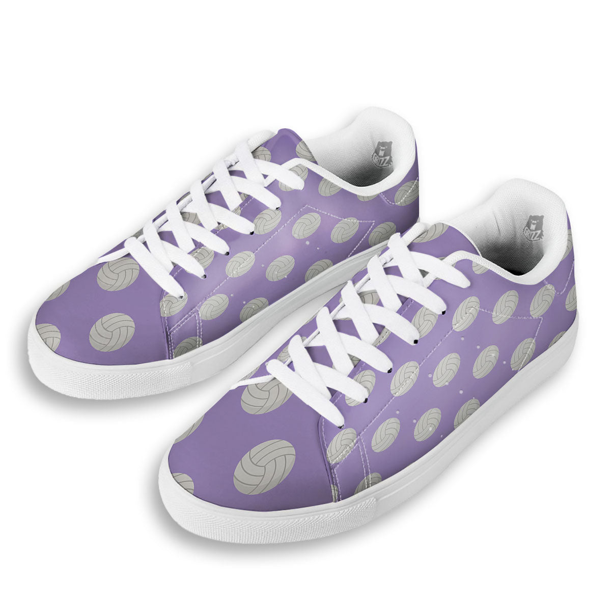 Volleyball White And Purple Print Pattern White Low Top Sneakers-grizzshop