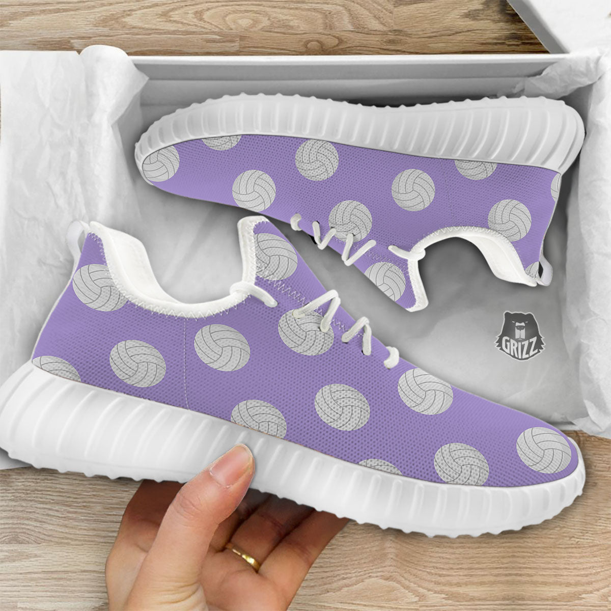 Volleyball White And Purple Print Pattern White Walking Shoes-grizzshop