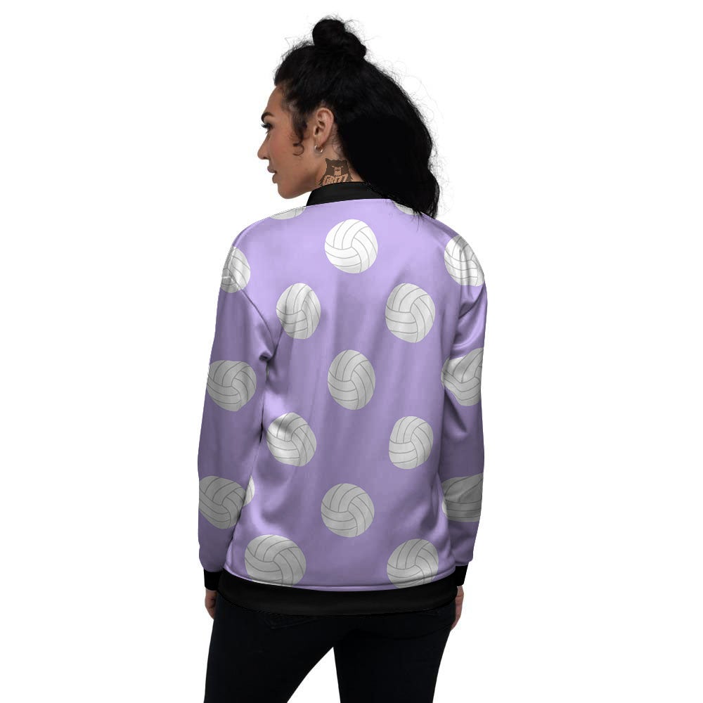 Volleyball White And Purple Print Pattern Women's Bomber Jacket-grizzshop