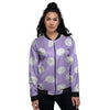 Volleyball White And Purple Print Pattern Women's Bomber Jacket-grizzshop