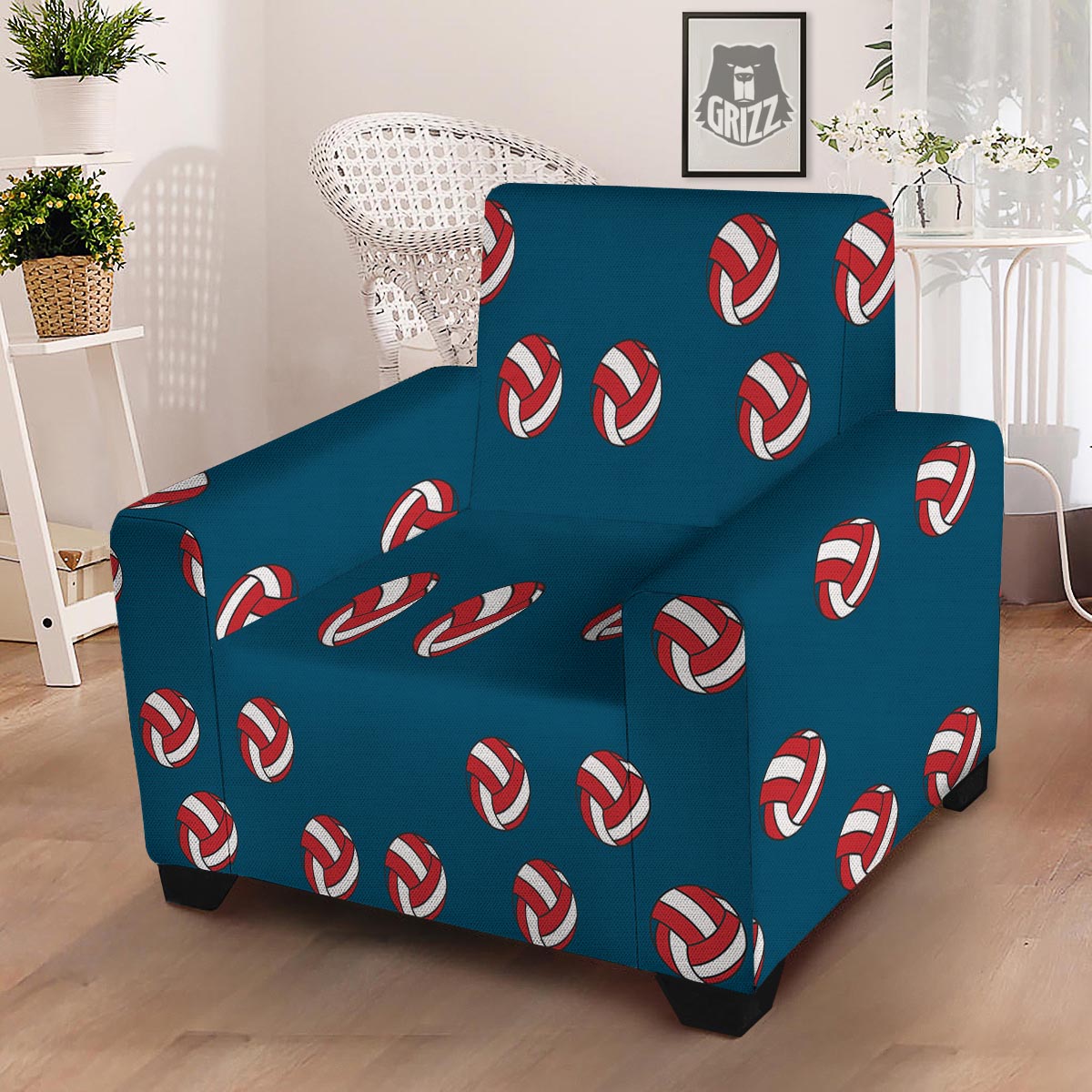 Volleyball White And Red Print Pattern Armchair Slipcover