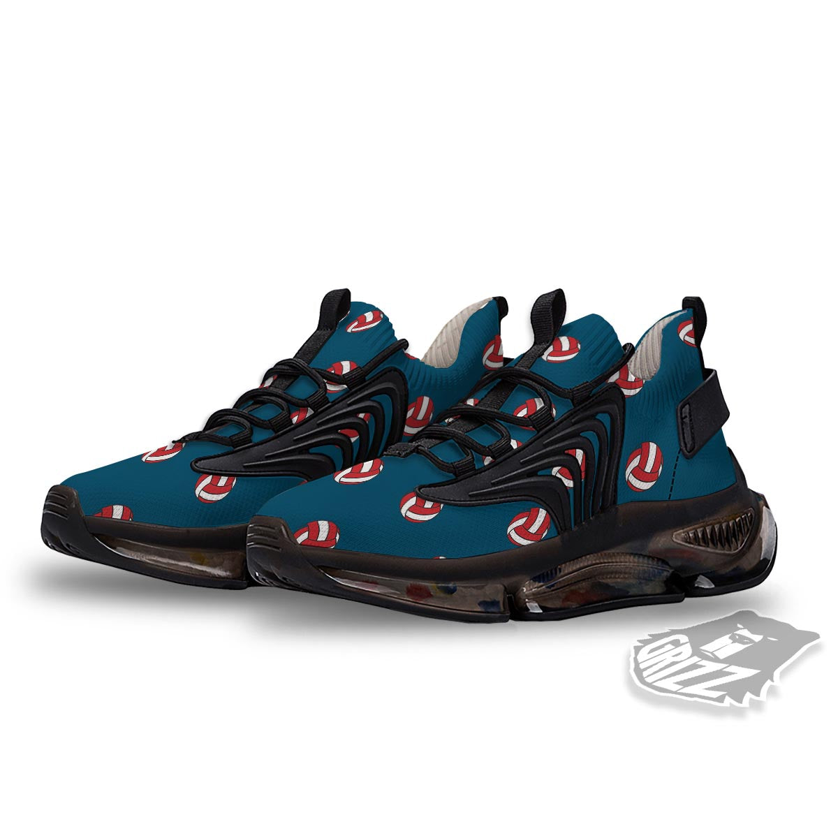 Volleyball White And Red Print Pattern Black Gym Shoes-grizzshop