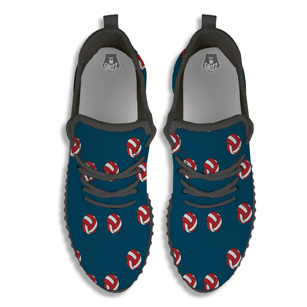 Volleyball White And Red Print Pattern Black Walking Shoes-grizzshop