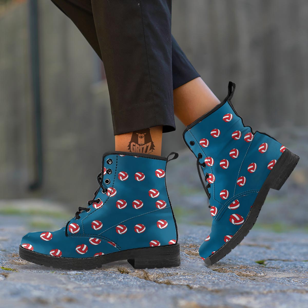 Volleyball White And Red Print Pattern Leather Boots-grizzshop