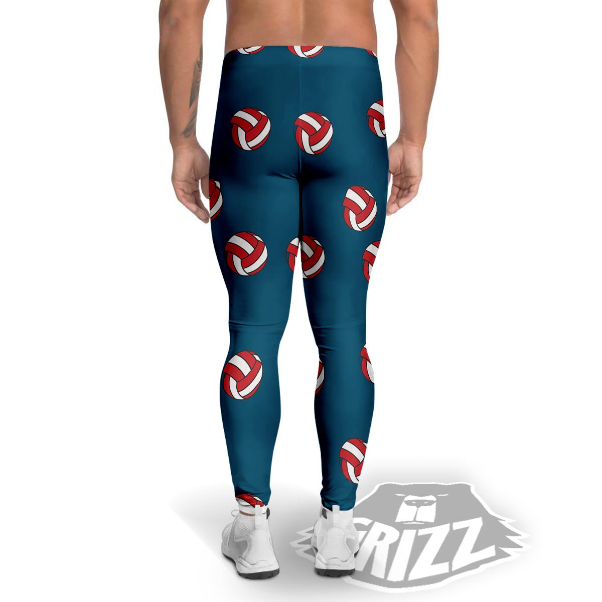 Volleyball White And Red Print Pattern Men's Leggings-grizzshop