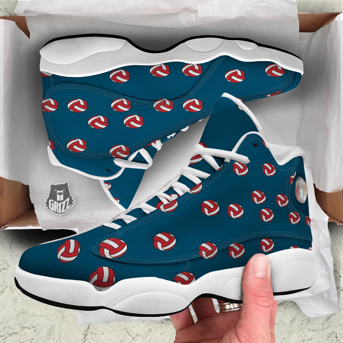 Volleyball White And Red Print Pattern White Basketball Shoes-grizzshop