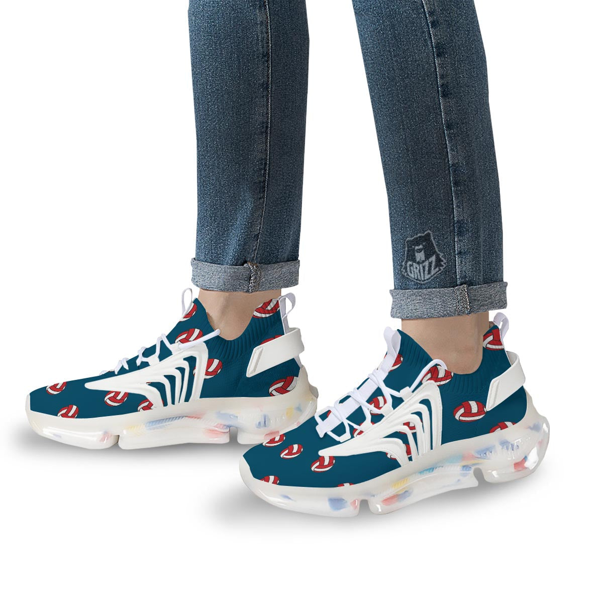 Volleyball White And Red Print Pattern White Gym Shoes-grizzshop