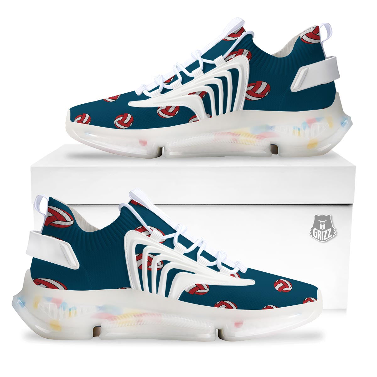 Volleyball White And Red Print Pattern White Gym Shoes-grizzshop